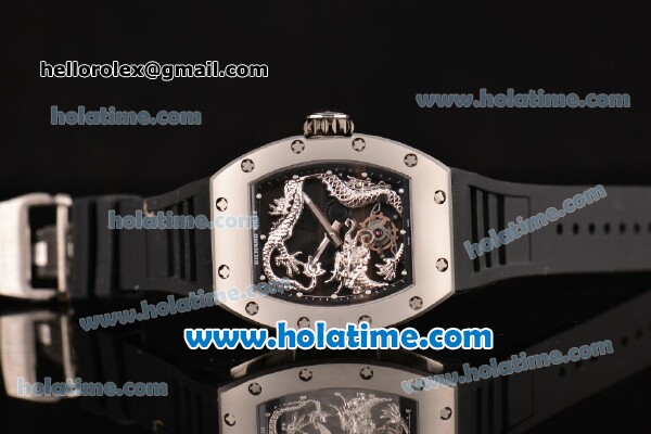 Richard Mille Tourbillon RM 057 Dragon Swiss ETA 2824 Automatic Steel Case with Black Rubber Strap and Silver Dragon Dial - 1:1 Original - Click Image to Close